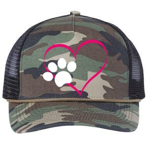 Paw Print And Heart Dog Lovers And Dog Mamas Fur Mom Gift Retro Rope Trucker Hat Cap