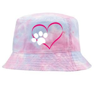 Paw Print And Heart Dog Lovers And Dog Mamas Fur Mom Gift Tie-Dyed Bucket Hat