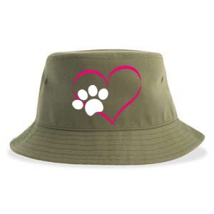 Paw Print And Heart Dog Lovers And Dog Mamas Fur Mom Gift Sustainable Bucket Hat