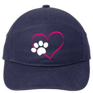 Paw Print And Heart Dog Lovers And Dog Mamas Fur Mom Gift 7-Panel Snapback Hat