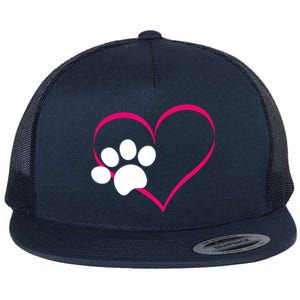 Paw Print And Heart Dog Lovers And Dog Mamas Fur Mom Gift Flat Bill Trucker Hat