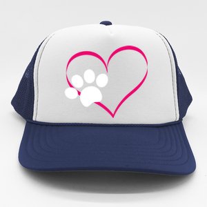 Paw Print And Heart Dog Lovers And Dog Mamas Fur Mom Gift Trucker Hat