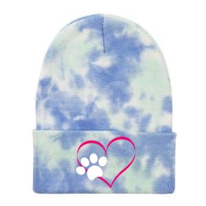 Paw Print And Heart Dog Lovers And Dog Mamas Fur Mom Gift Tie Dye 12in Knit Beanie