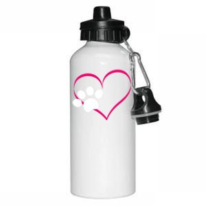 Paw Print And Heart Dog Lovers And Dog Mamas Fur Mom Gift Aluminum Water Bottle