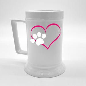 Paw Print And Heart Dog Lovers And Dog Mamas Fur Mom Gift Beer Stein