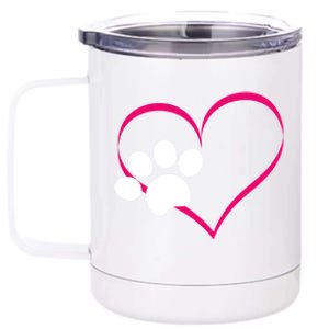 Paw Print And Heart Dog Lovers And Dog Mamas Fur Mom Gift 12 oz Stainless Steel Tumbler Cup