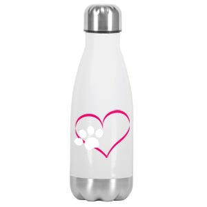 Paw Print And Heart Dog Lovers And Dog Mamas Fur Mom Gift Stainless Steel Insulated Water Bottle