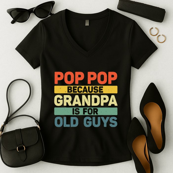 Pop Pop Art For Grandpa From Grandkids FatherS Day Pop Pop Women's V-Neck T-Shirt