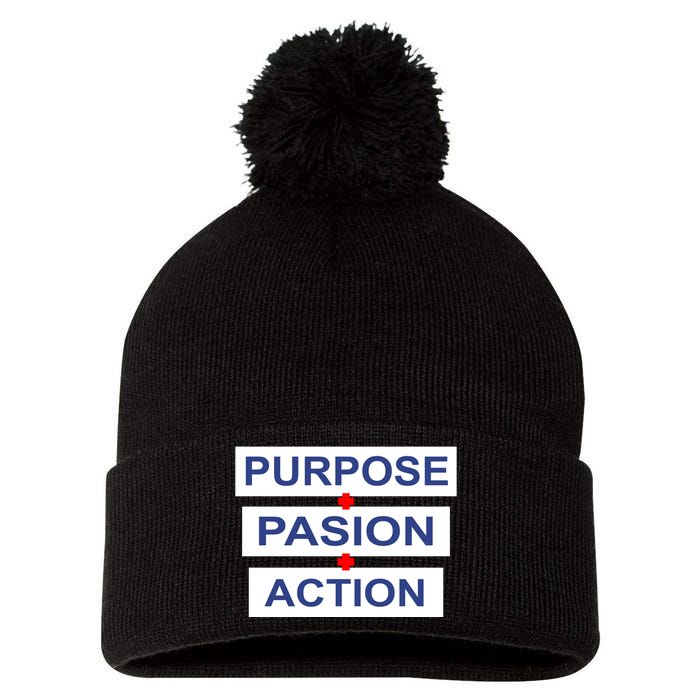 Purpose Passion Action Pom Pom 12in Knit Beanie