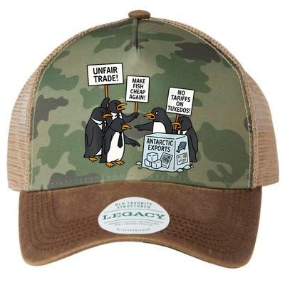 Penguins Protest Against Tariffs Funny Penguin Tariff Legacy Tie Dye Trucker Hat