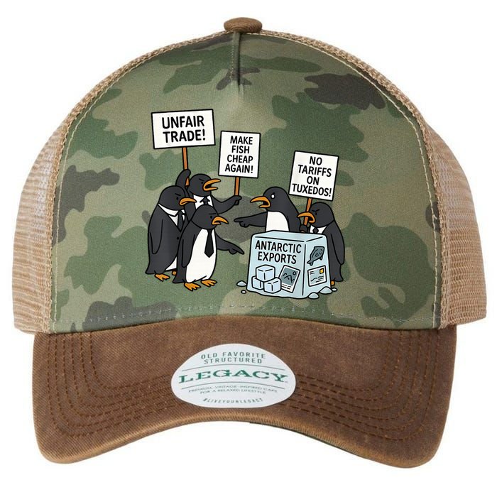 Penguins Protest Against Tariffs Funny Penguin Tariff Legacy Tie Dye Trucker Hat