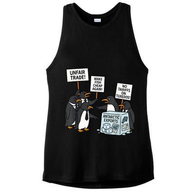 Penguins Protest Against Tariffs Funny Penguin Tariff Ladies PosiCharge Tri-Blend Wicking Tank