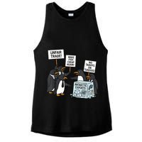Penguins Protest Against Tariffs Funny Penguin Tariff Ladies PosiCharge Tri-Blend Wicking Tank