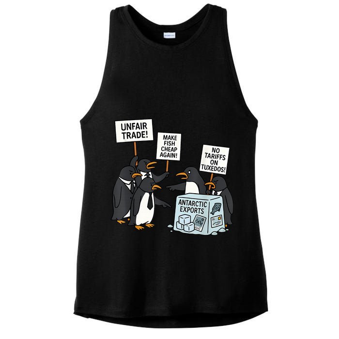 Penguins Protest Against Tariffs Funny Penguin Tariff Ladies PosiCharge Tri-Blend Wicking Tank