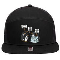 Penguins Protest Against Tariffs Funny Penguin Tariff 7 Panel Mesh Trucker Snapback Hat