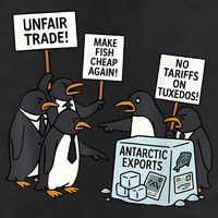 Penguins Protest Against Tariffs Funny Penguin Tariff 7 Panel Mesh Trucker Snapback Hat
