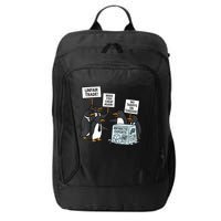 Penguins Protest Against Tariffs Funny Penguin Tariff City Backpack