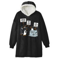 Penguins Protest Against Tariffs Funny Penguin Tariff Hooded Wearable Blanket