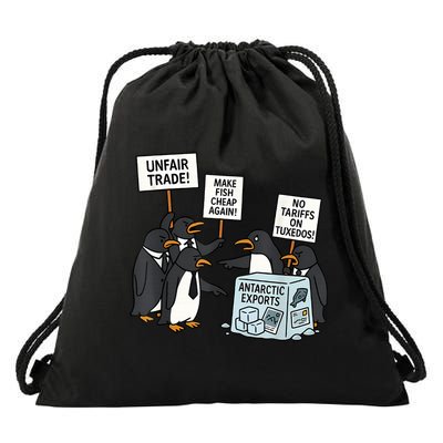Penguins Protest Against Tariffs Funny Penguin Tariff Drawstring Bag