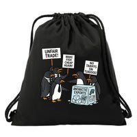 Penguins Protest Against Tariffs Funny Penguin Tariff Drawstring Bag