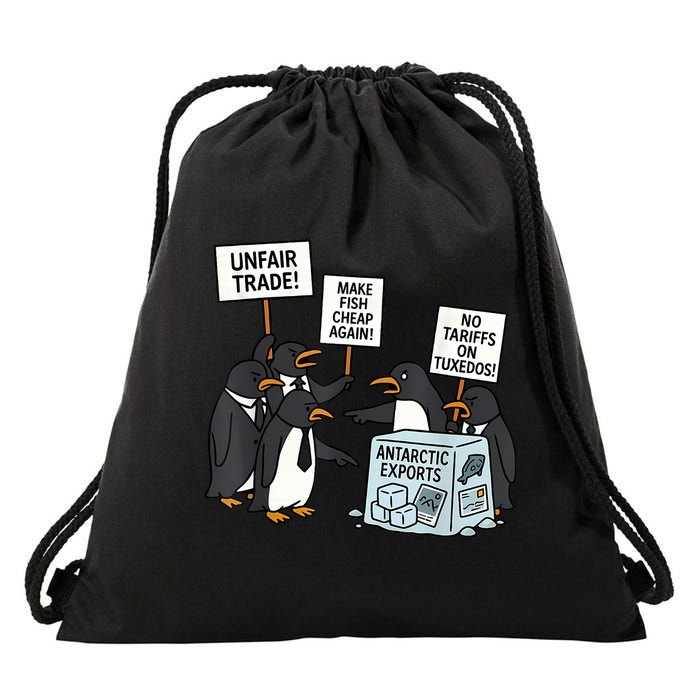 Penguins Protest Against Tariffs Funny Penguin Tariff Drawstring Bag