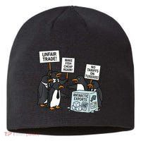 Penguins Protest Against Tariffs Funny Penguin Tariff Sustainable Beanie