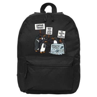 Penguins Protest Against Tariffs Funny Penguin Tariff 16 in Basic Backpack