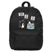 Penguins Protest Against Tariffs Funny Penguin Tariff 16 in Basic Backpack
