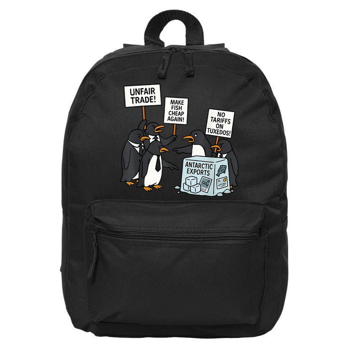 Penguins Protest Against Tariffs Funny Penguin Tariff 16 in Basic Backpack
