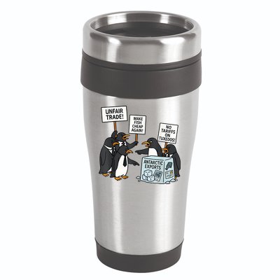 Penguins Protest Against Tariffs Funny Penguin Tariff 16oz Travel Tumbler