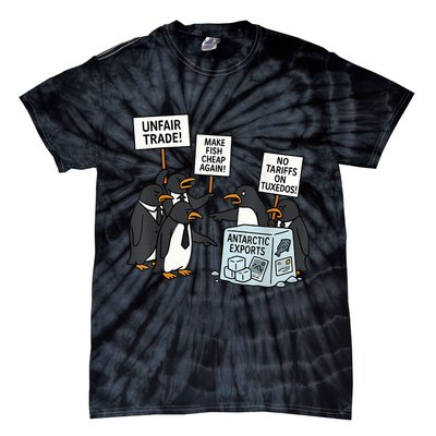 Penguins Protest Against Tariffs Funny Penguin Tariff Tie-Dye T-Shirt