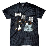 Penguins Protest Against Tariffs Funny Penguin Tariff Tie-Dye T-Shirt