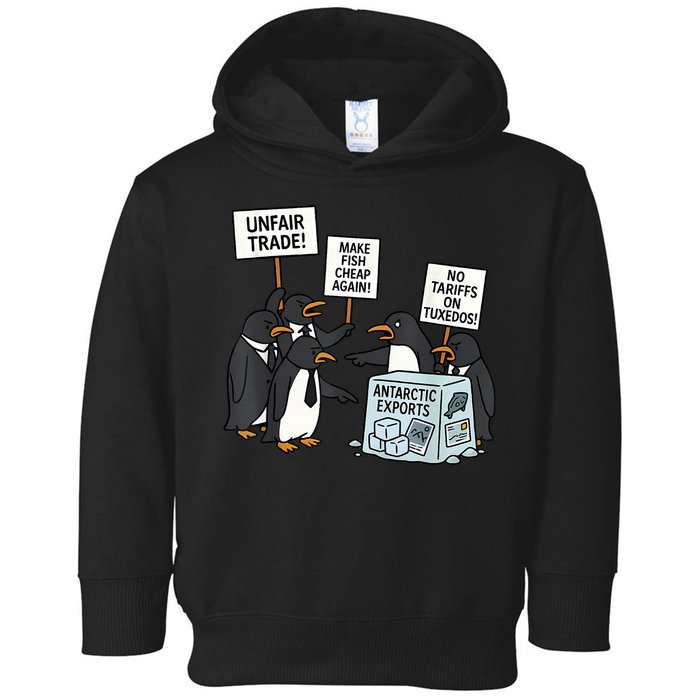 Penguins Protest Against Tariffs Funny Penguin Tariff Toddler Hoodie