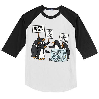 Penguins Protest Against Tariffs Funny Penguin Tariff Kids Colorblock Raglan Jersey
