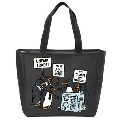 Penguins Protest Against Tariffs Funny Penguin Tariff Zip Tote Bag