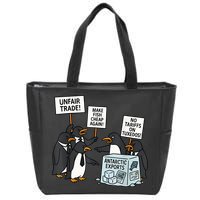 Penguins Protest Against Tariffs Funny Penguin Tariff Zip Tote Bag
