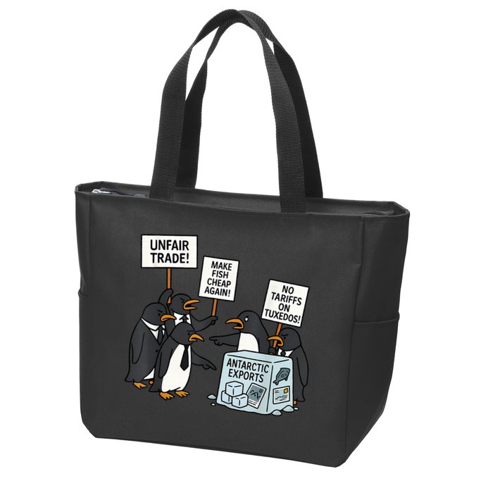 Penguins Protest Against Tariffs Funny Penguin Tariff Zip Tote Bag