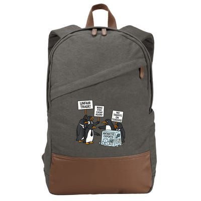 Penguins Protest Against Tariffs Funny Penguin Tariff Cotton Canvas Backpack