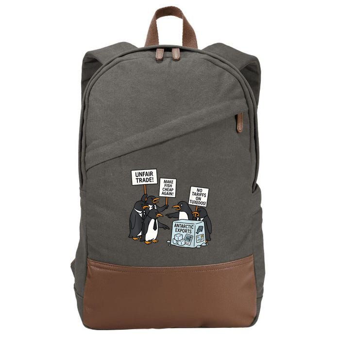 Penguins Protest Against Tariffs Funny Penguin Tariff Cotton Canvas Backpack