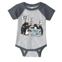 Penguins Protest Against Tariffs Funny Penguin Tariff Infant Baby Jersey Bodysuit