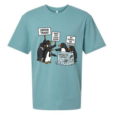 Penguins Protest Against Tariffs Funny Penguin Tariff Sueded Cloud Jersey T-Shirt