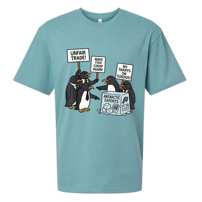 Penguins Protest Against Tariffs Funny Penguin Tariff Sueded Cloud Jersey T-Shirt