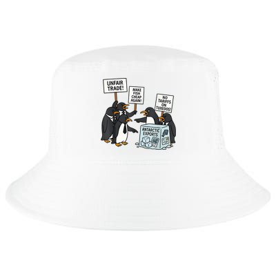 Penguins Protest Against Tariffs Funny Penguin Tariff Cool Comfort Performance Bucket Hat