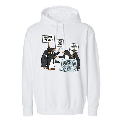 Penguins Protest Against Tariffs Funny Penguin Tariff Garment-Dyed Fleece Hoodie