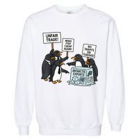 Penguins Protest Against Tariffs Funny Penguin Tariff Garment-Dyed Sweatshirt