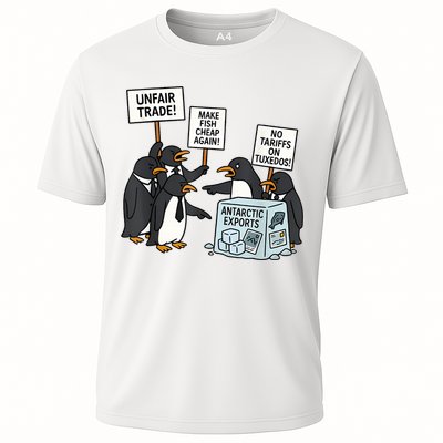 Penguins Protest Against Tariffs Funny Penguin Tariff Performance Shirt