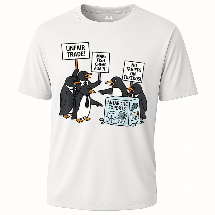 Penguins Protest Against Tariffs Funny Penguin Tariff Performance Shirt