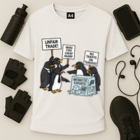 Penguins Protest Against Tariffs Funny Penguin Tariff Performance Shirt