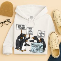 Penguins Protest Against Tariffs Funny Penguin Tariff Hoodie