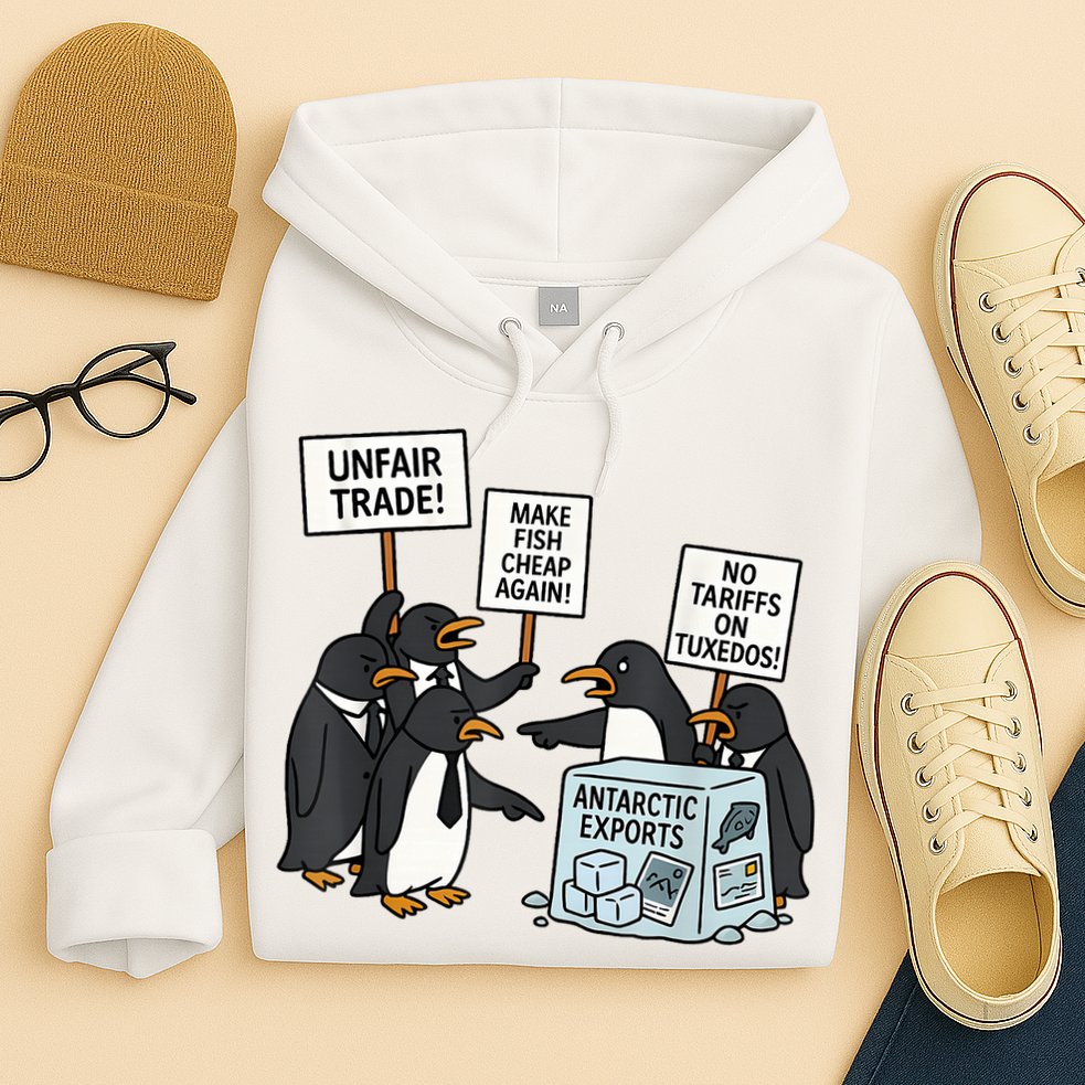 Penguins Protest Against Tariffs Funny Penguin Tariff Hoodie